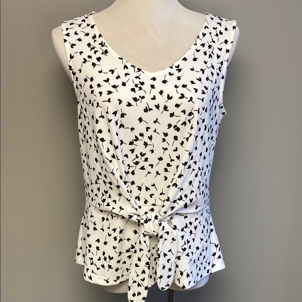 NWT Talbots Black & White Tie‑Front Peplum Blouse – Size 6